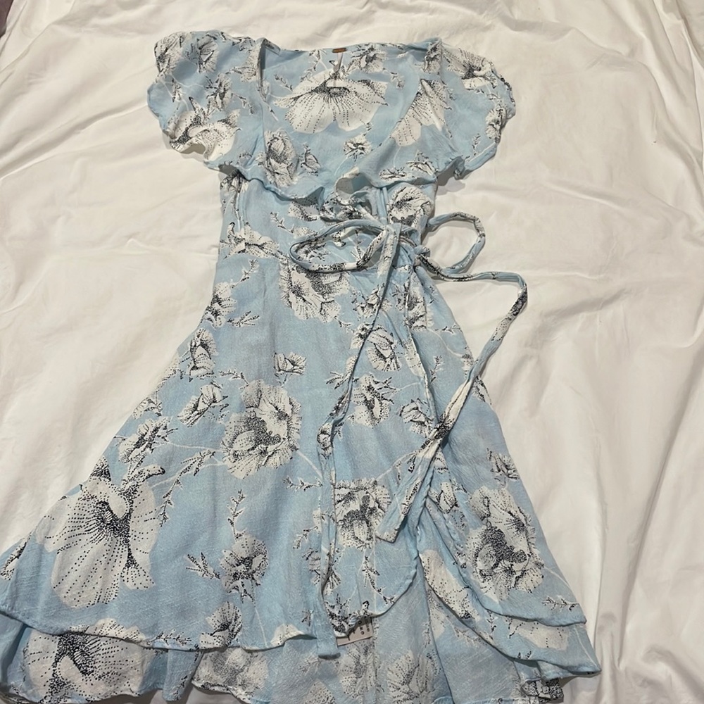 Free People, floral wrap dress.